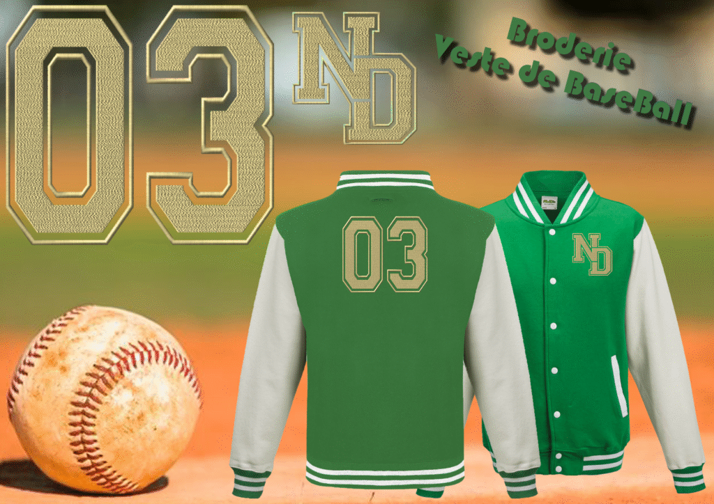 Broderie sur veste de baseball.