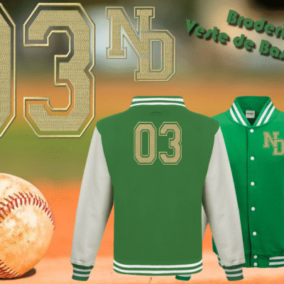 Broderie sur veste de baseball.